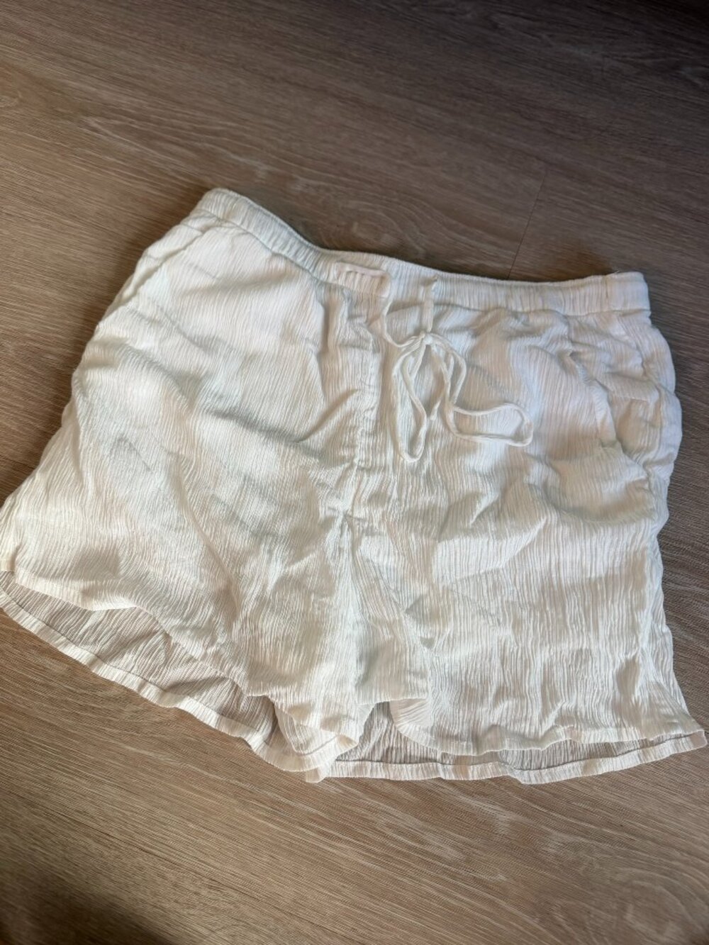 Oh Polly White Crinkle Drawstring Shorts XS